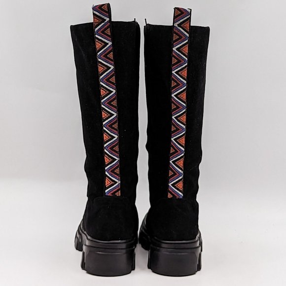Farm Rio Women Long Black Fabric Platform Retro Round toe Knee Zip Boots size 7 - Picture 9 of 12